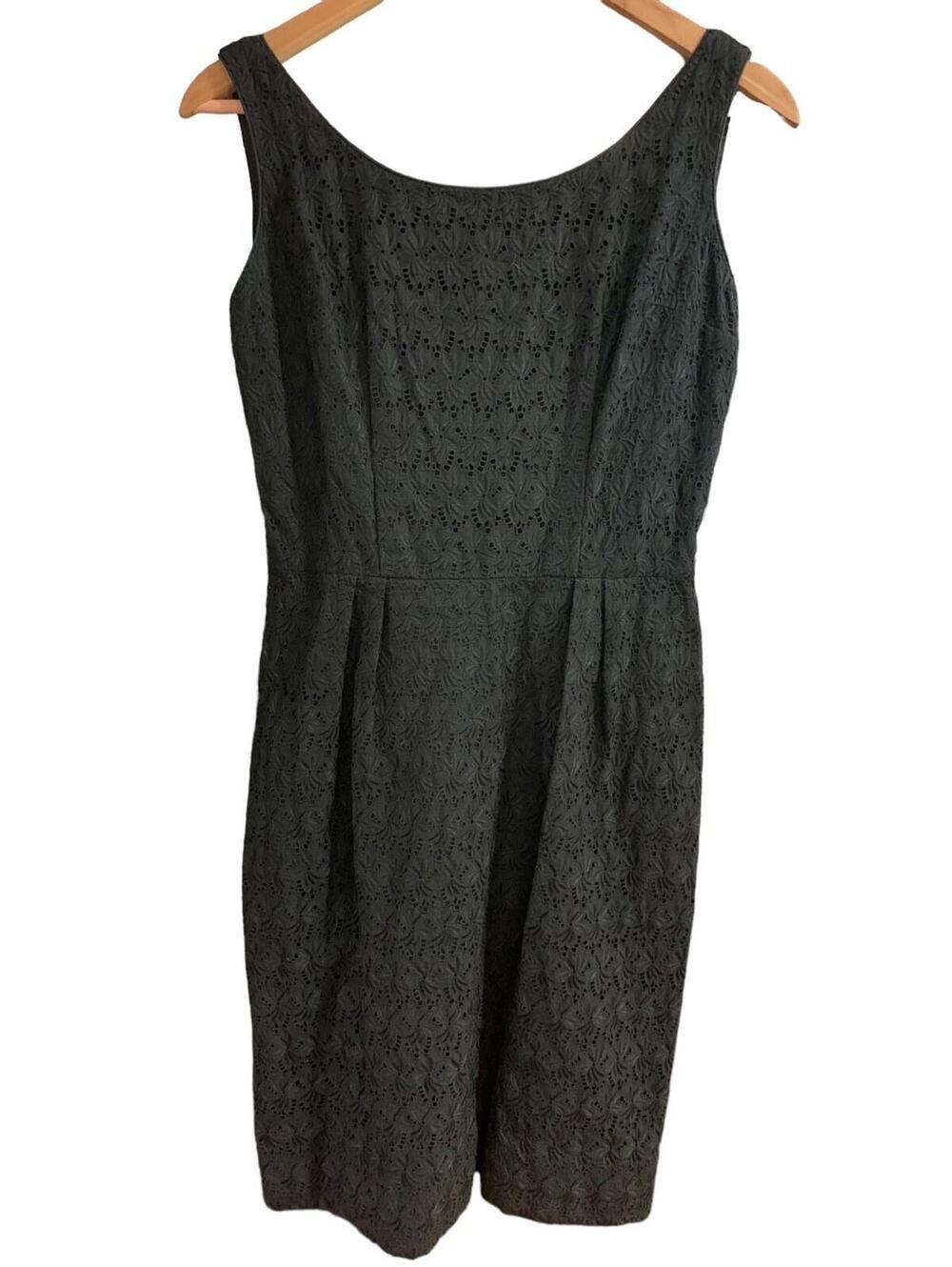 Vintage 60s L'Aiglon Black Floral Lace Eyelet Sleeveless Party Cocktail Dress